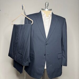 Haspel Men's Navy Blue Wool Blend Suit 46R 40W Solid